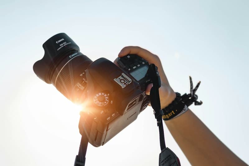 Professional female photographer at golden hour outdoors