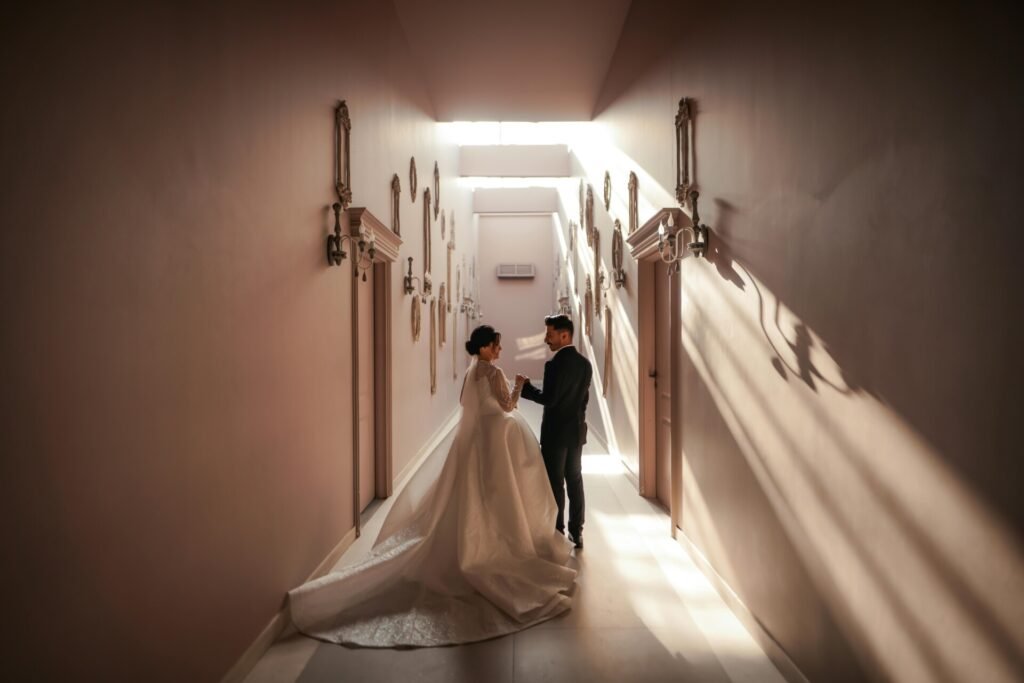 Bride and Groom in Corridor